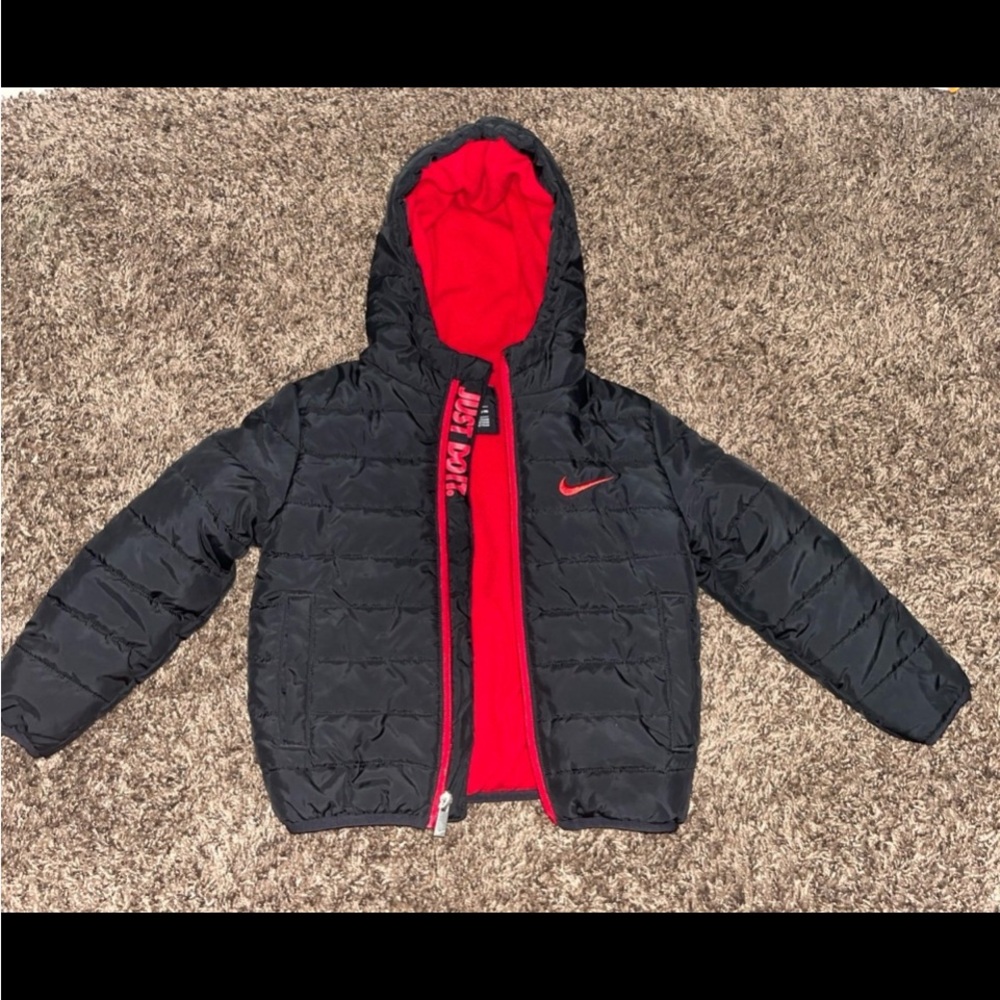 Nike Kids Black and Red Hooded Jacket